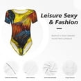 thumbnail image 4 of Rateoe Colorful Rooster Printed Women Rash Guard Short Sleeve,Tummy control Swimsuit Surfing Swimsuit Bathing Suit Short-sleeved Onesie UPF 50+ -XX-Large, 4 of 7