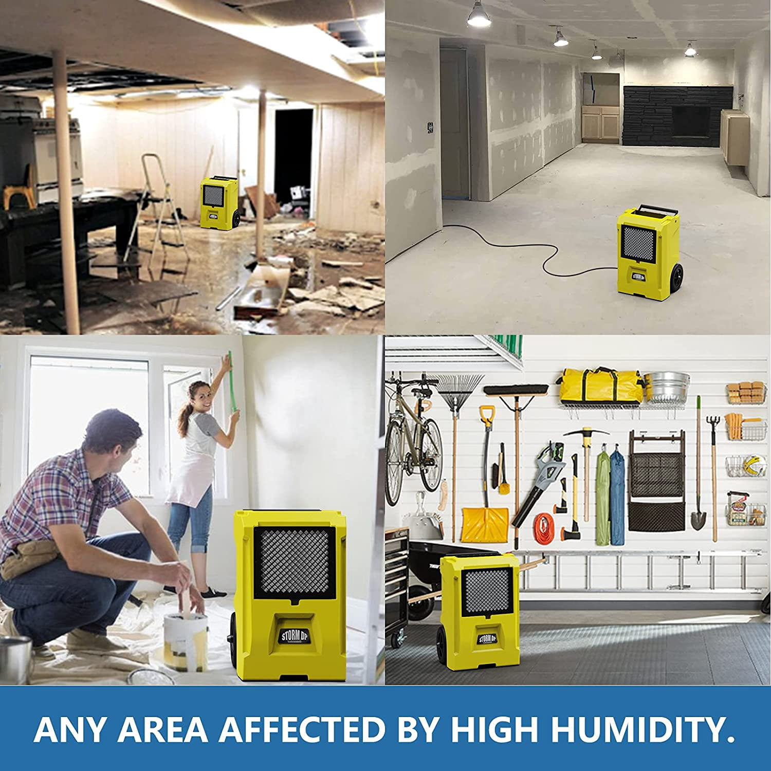 ALORAIR 110 PPD Commercial Dehumidifiers APP Control Basement Dehumidifier Up to 1300 Sq.Ft Dehumidifier with Drain Hose for Garage,Basements, Flood Repair Yellow