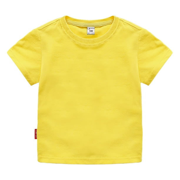 Gibobby Camisa De Invierno Camiseta clásica con cuello redondo para niños y niñas | Algodón orgánico paquete múltiple de manga corta básico para niños pequeños y niños(Amarillo, 3-4 Años)