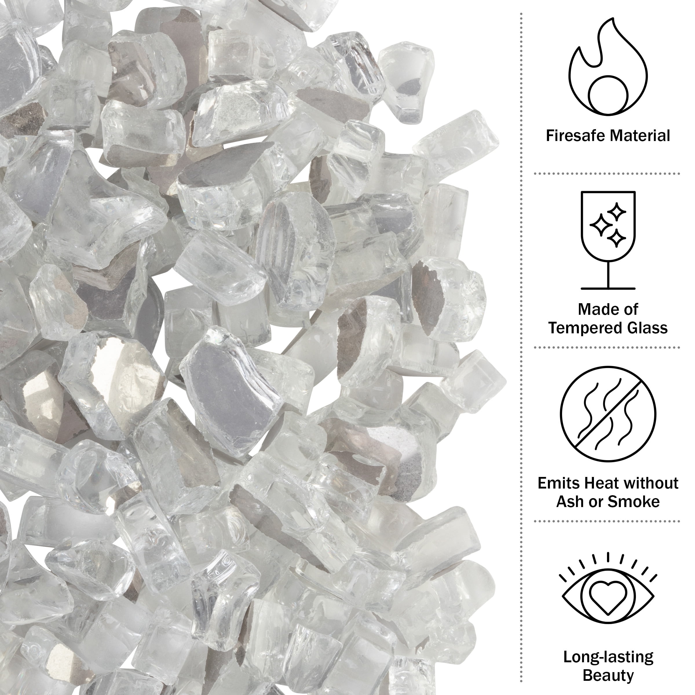 Pure Garden 10lbs Fire Pit Glass - 1/2-Inch Glass Rocks, Diamond Clear
