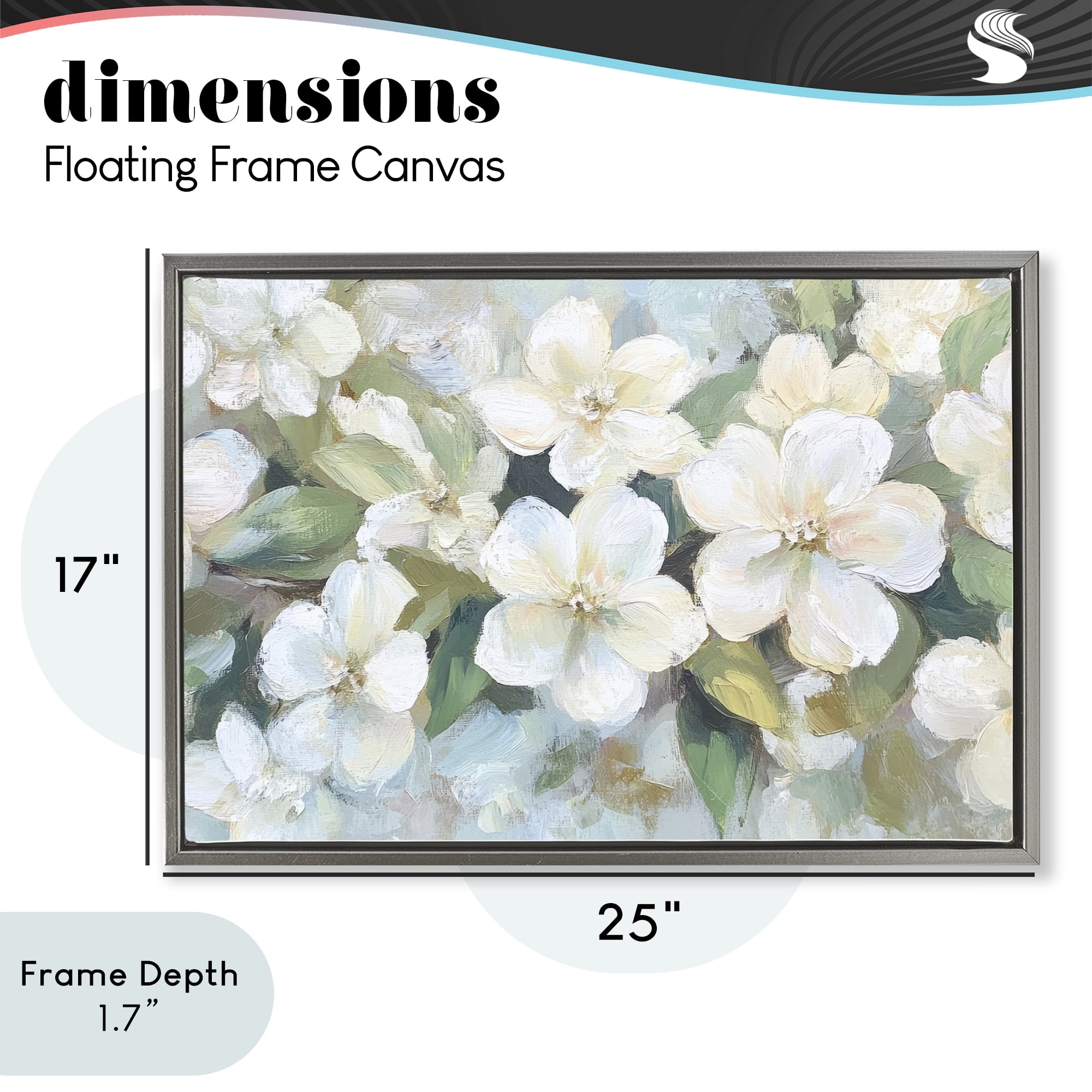 Stupell Industries Painted White Flowers in Leaves Gray Framed Floater Canvas Wall Art, design by Petal Prints Design