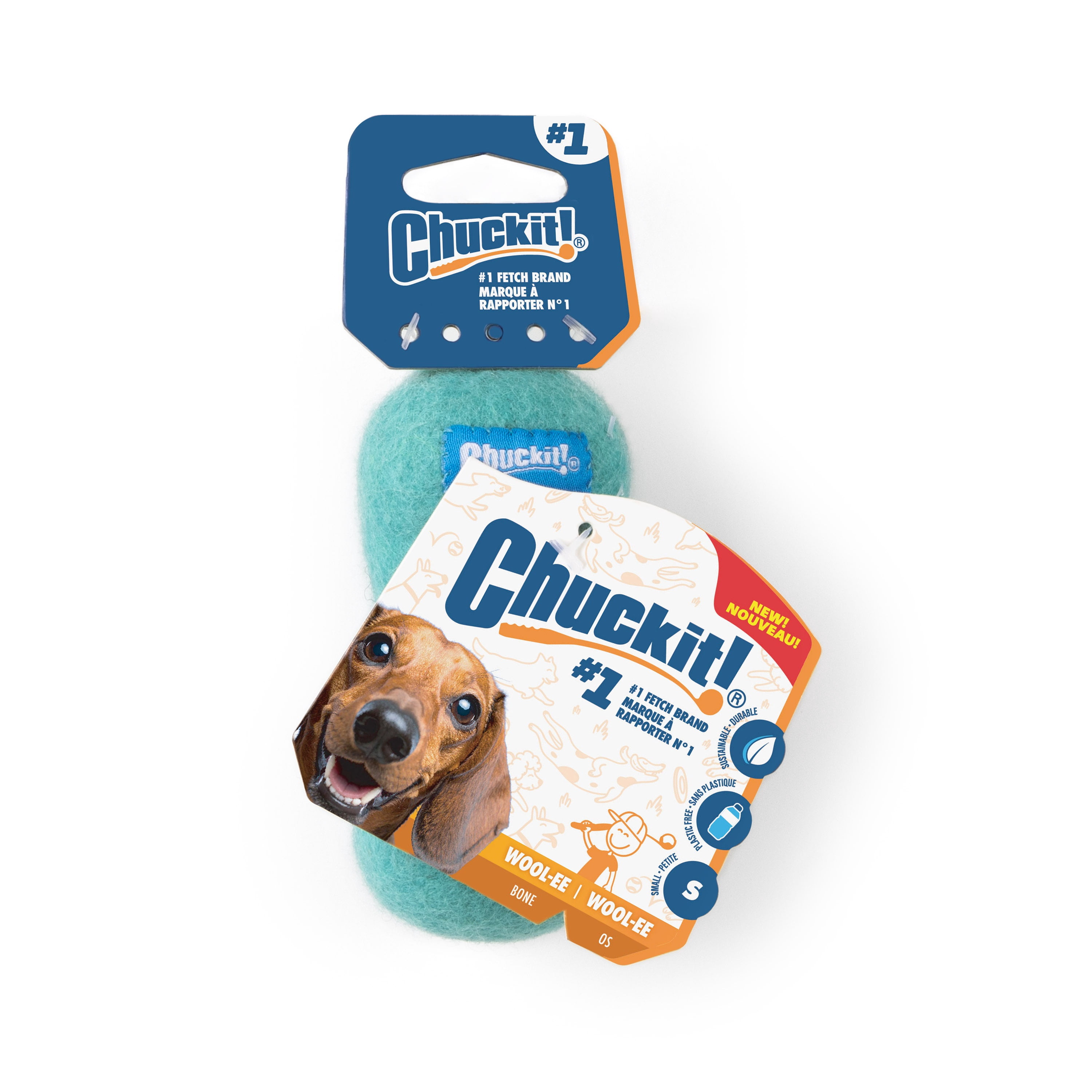 Chuckit! Wool‑ee Plastic‑Free Dog Bone Toy, Small, Blue – All‑Natural Wool Indoor Toy for Dogs Up to 20 lb, Pack of 1