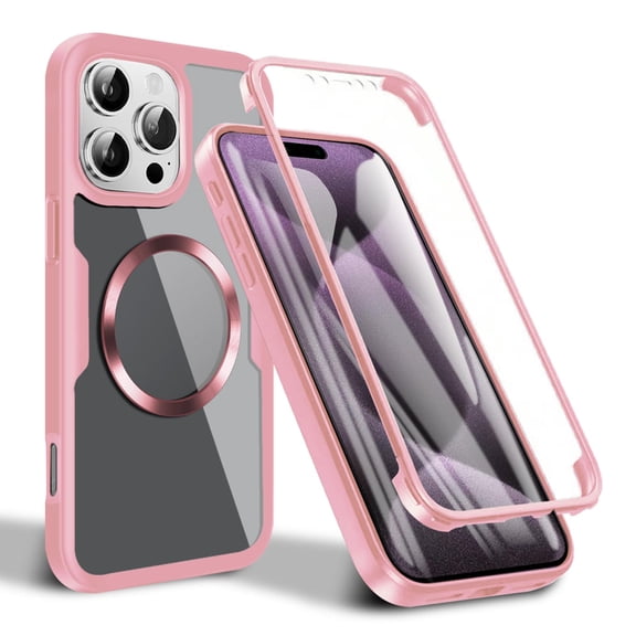 Dteck Magnetic for iPhone 13 Pro Max Case Compatible with MagSafe, Built-in Screen Protector Camera Protection Double Sides Full Body Protective Clear Cover for iPhone 13 Pro Max,Pink
