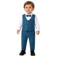 thumbnail image 3 of iiniim Little Boys Baby Gentleman Suit Pointed Hem Vest Bowtie Wedding Party Long Sleeves Shirt Pants Clothing Set Blue 3-4, 3 of 7