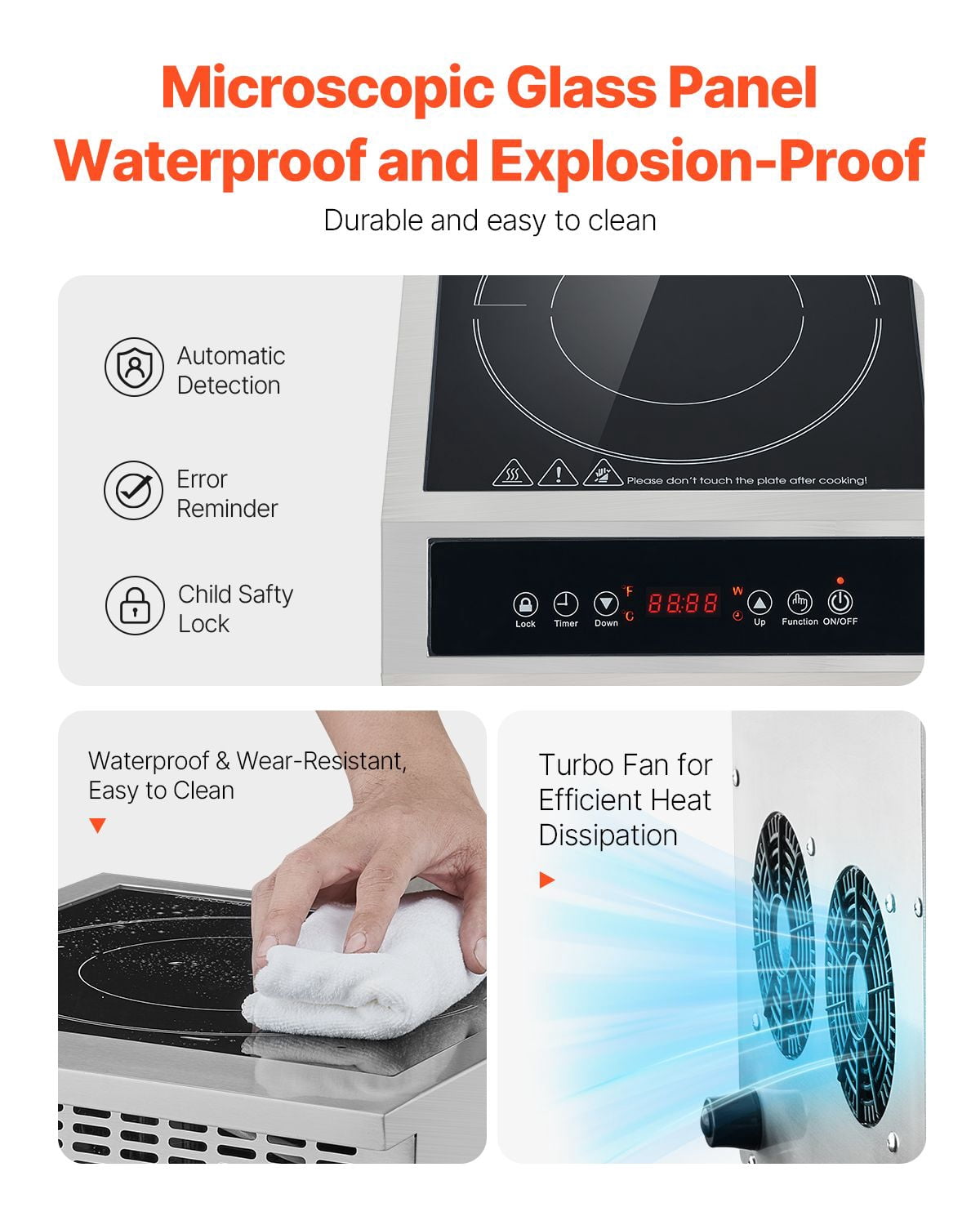 1800W Portable Induction Cooktop, 1800W Commercial Induction Burner with 9 Temperature Settings, Child Lock, Waterproof, for restaurant cafe food truck catering and home kitchen use