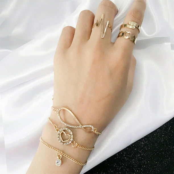 Women Lady Fashion Simple Design Alloy Love Ring Bracelet Set