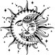 thumbnail image 1 of Adhesivo de pared de PVC con diseño de media luna y medio sol con rostro humano superpuesto, vinilos decorativos románticos y misteriosos., 1 of 9