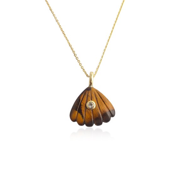 Natural Tiger Eye Shell Covered CZ 18k Gold Plated Necklace For Women