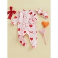 thumbnail image 2 of Nygoyerh Newborn Girls Outfit Long Sleeve Crew Neck Heart Bow Print Zipped Footies Jumpsuit and Headband Sets Valentines Day Baby Clothing 0M 3M 6M, 2 of 7