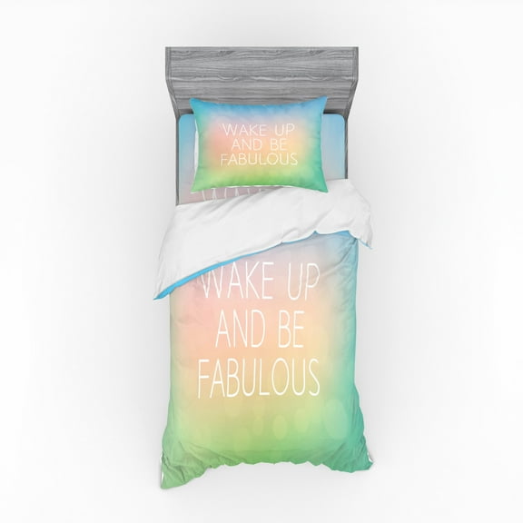 Ambesonne Saying Bedding Set 3 Pcs, Uplifting Morning Motto Art, Twin, Multicolor