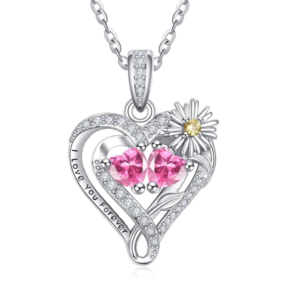 TANGPOET Sterling Silver Daisy Heart Necklaces Pendant Jewelry Tourmaline October Birthstone Necklace Anniversary Jewelry Gifts for Women Wife Her Girlfriend