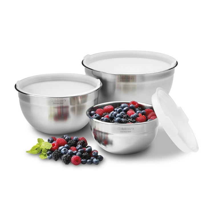 Cuisinart CTG-00-SMBW White Painted Stainless Steel Mixing Bowls with Lids,  Set of 3