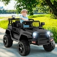 thumbnail image 2 of OLAKIDS Kids Ride On Truck, 12V Electric Vehicle Jeep Car with Remote Control, Toddlers Battery Powered Toy with 2 Speeds, Spring Suspension, Double Open Doors, LED Lights, Music, USB, Mp3 (Black), 2 of 9