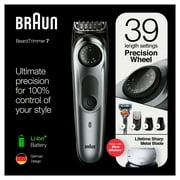 Braun Beard Trimmer for Men BT7240, Cordless & Rechargeable Hair Clipper, Detail Trimmer, Mini Foil Shaver with Gillette ProGlide Razor, Black/Silver Metal