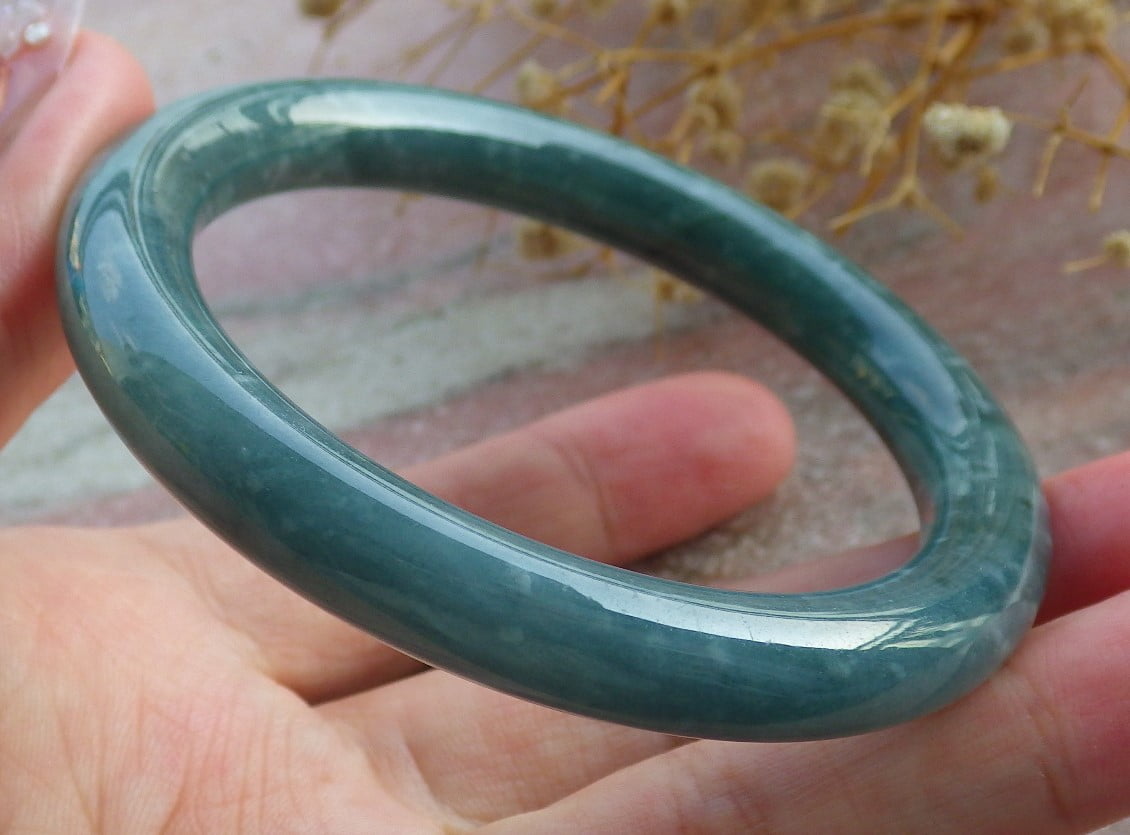 Icy Green Natural A JADE Jadeite Circle Bangle Bracelet 55 mm 682158 TN