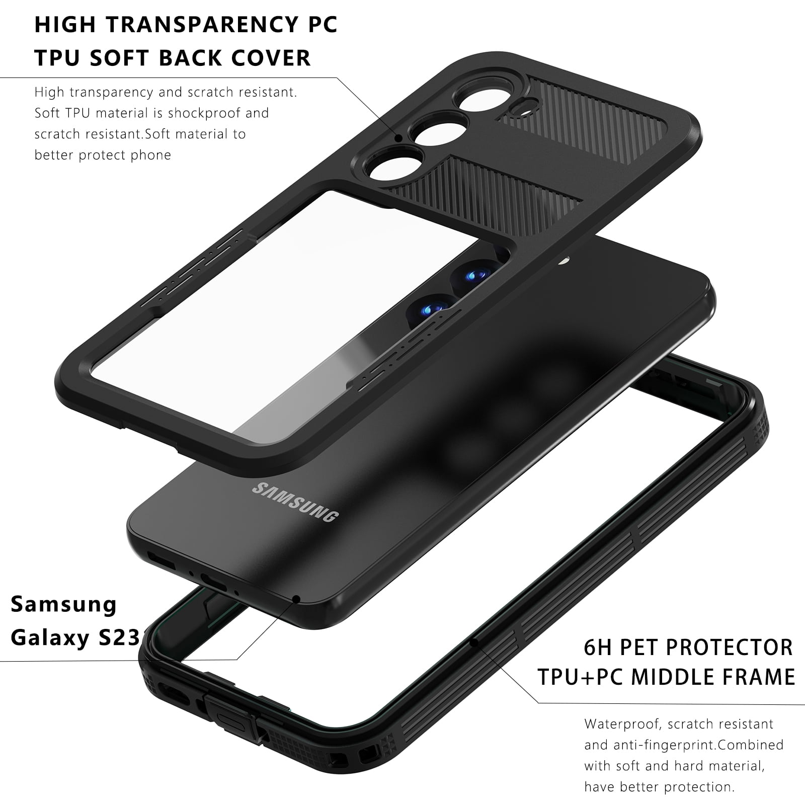 Designed for Samsung Galaxy S23 Case,Waterproof Case with Built-in Screen Protector Shockproof Dustproof Heavy Duty Full Body Protective Case for Samsung Galaxy S23 5G 6.1", Black