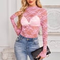 thumbnail image 4 of Tshirt Women Summer Mesh Layering Shirt Slim Fit Lace Long Sleeve Blouse Womens Tops Trendy Pink XL, 4 of 9