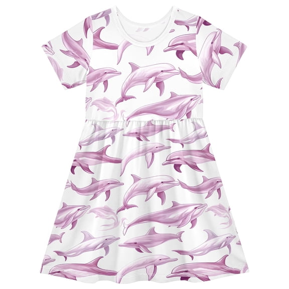 joogoo Whales Girls' Short Sleeve Dress Kids Dresses 5-6T