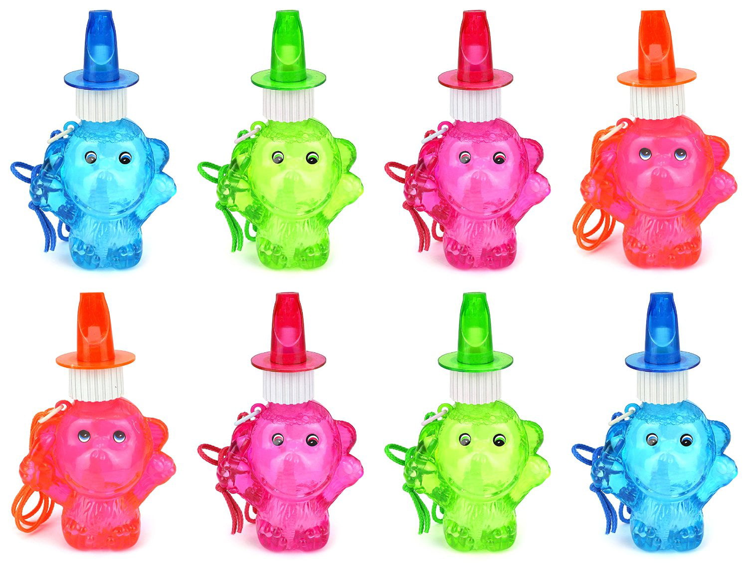 Set of 8 Cool Monkey Toy Bubble Bottle Necklaces w/ Integrated Whistle ...