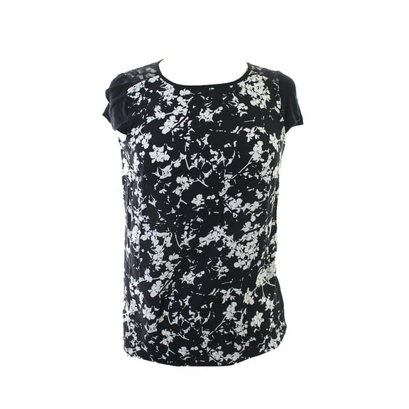 Kensie Womens Black Cap-Sleeve Lace-Back Bouquet Top XS