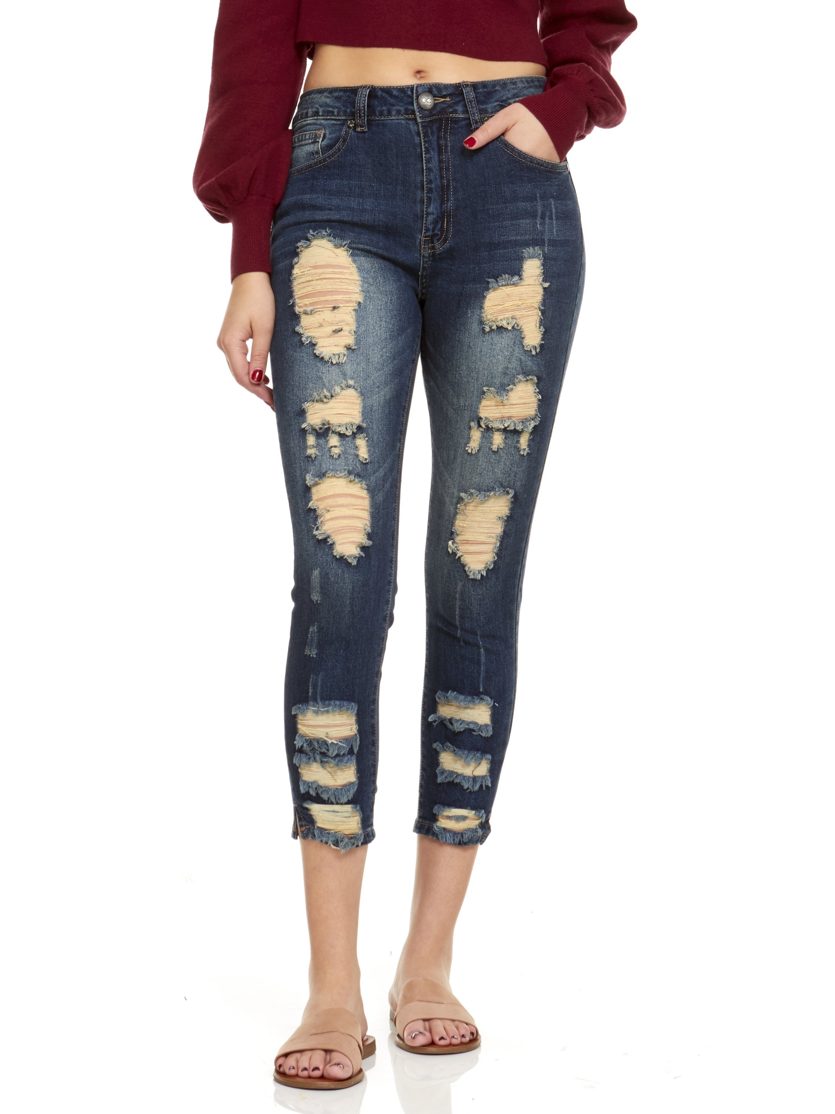 Cute Teen Girl Teen Girls's Distressed Torn Plus Size Skinny Jeans Light  Blue fray Hem Plus Size 18