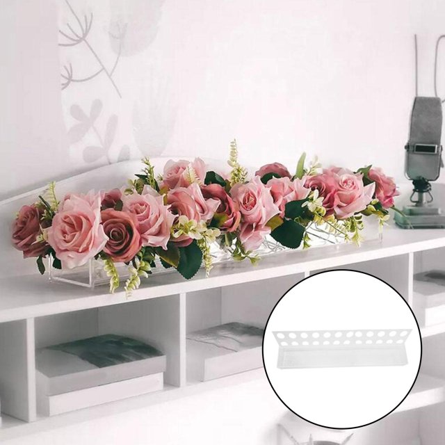 Florero rectangular de acrílico con agujeros Florero decorativo de arreglo floral largo bajo moderno para fiesta Oficina Dormitorio Decoración de mesa 60cm Macarena florero de acrílico