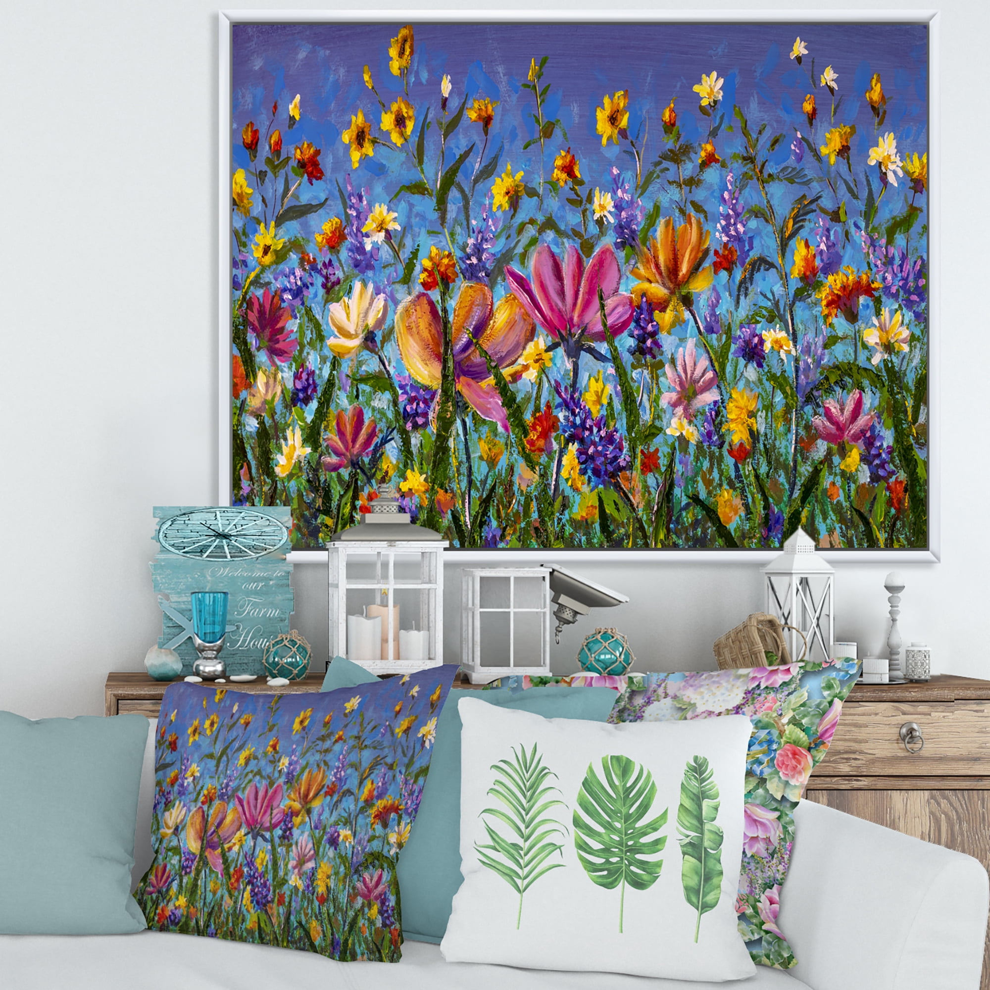 Designart 'Wildflowers and Daisies In Summer Garden Field I' Traditional Framed Canvas Wall Art Print