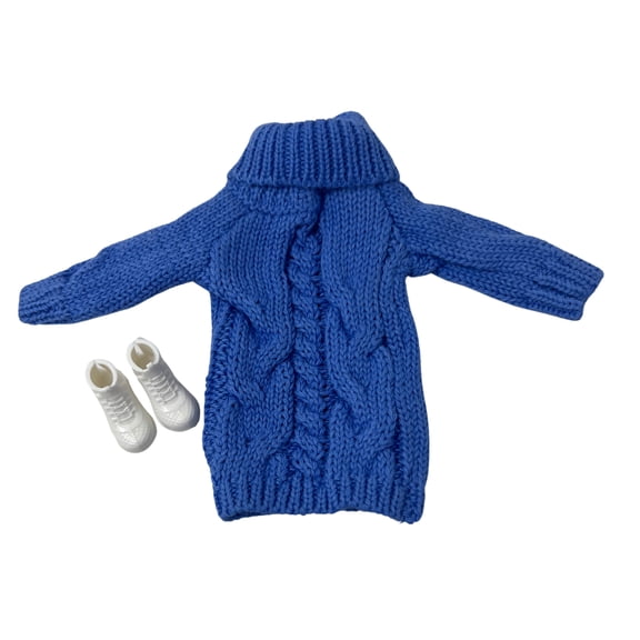Blue Knit Sweater Outfit with Boots for Barbie Dolls and 11.5 Inch Fashion Dolls – Cozy Handmade Doll Clothes Set