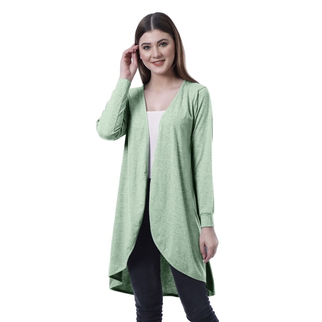 Moomaya Womens Full Sleeve Hi-Lo Shrug Rounded Hem Long Cotton Summer Cardigan