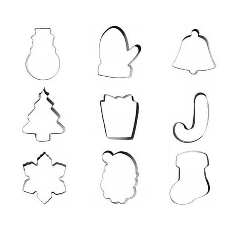 

9Pcs Christmas Molds Cartoon Baking Mold Stainless Steel Cookie Mold Prop Silver