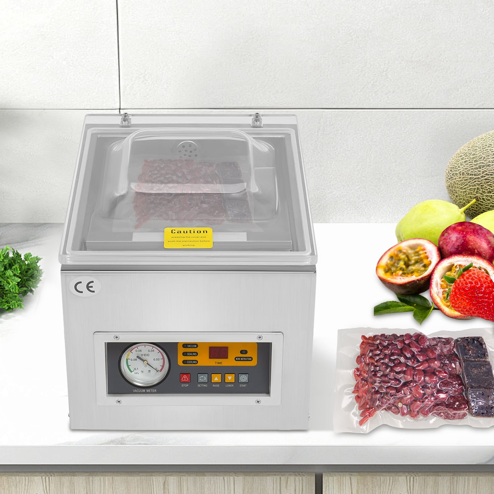 120W 40*31*28cm Commercial Vacuum Sealing Packaging Machine Silver Automatic Tabletop Sealer Chamber