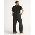 thumbnail image 4 of Joyspun Women’s Notch Collar Top & Long Pants Pajama Set, 2-Piece, Sizes S-3X, 4 of 5
