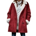 thumbnail image 3 of Aboser Faux Suede Coats for Women with Horn Button Down Jackets Plus Size Sherpa Fleece Lined Pea Coats Winter Thermal Notch Collar Jacket Outerwear with Pockets, 3 of 6