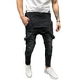 thumbnail image 3 of DYMADE Men Solid Jumpsuit Ripped Jeans Denim Pants, 3 of 4