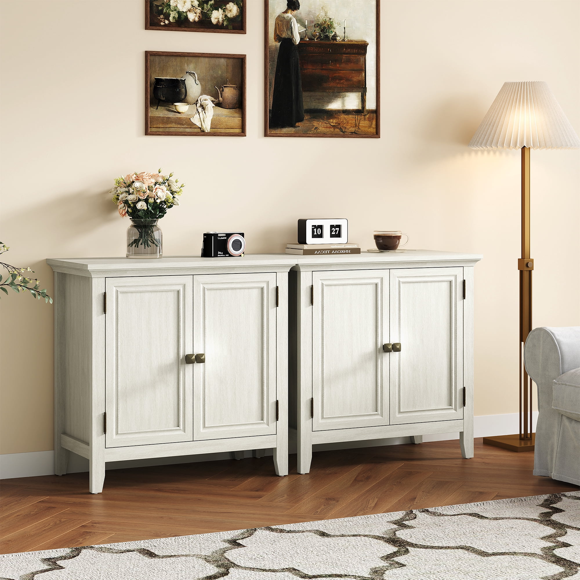 May in Color 2-Door Wood Buffet Cabinet, Bohemian Farmhouse Sideboard, for Entryway, Bedroom, Dining & Living Room, White