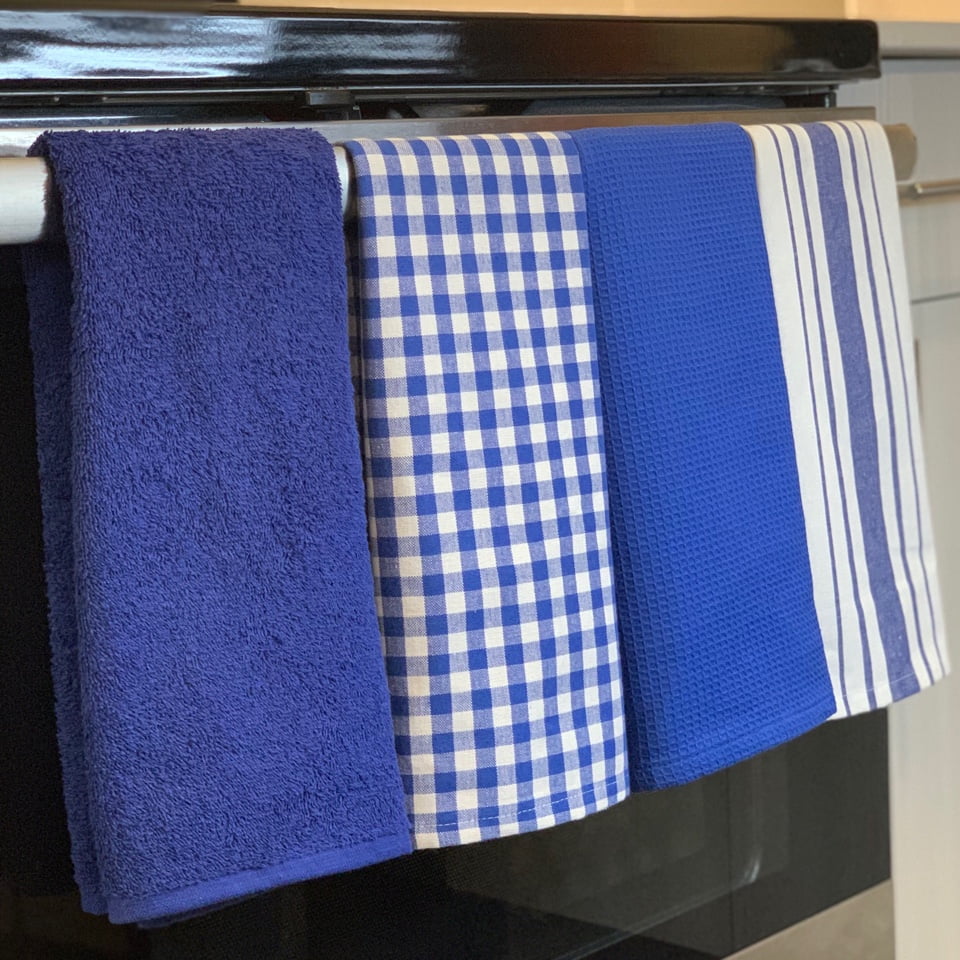 Cotton Set of 4 Elomelo Waffle Flat Terry Kitchen Dish Towels with Hanging Loop