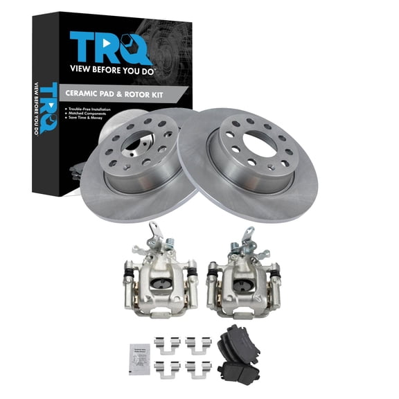 TRQ Rear Brake Pad and Rotor Set Ceramic Calipers Fits 2010 Audi A3 A3 Quattro Volkswagen Jetta