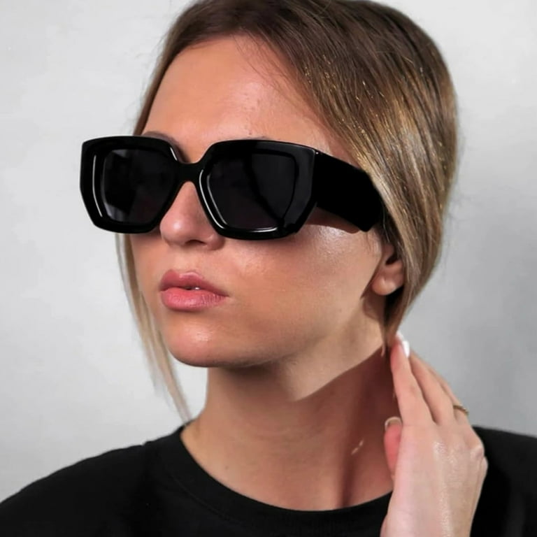 Oversized Square Thick Chunky Frame Dark Black Y2K Trendy Sun Glasses for Men Women Modern Vintage Brand Design Shades Retro Male Female Unisex Summer