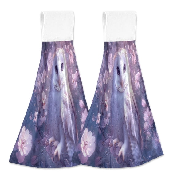 BZSMCE Hanging Hand Towels Fashion Owl in Blossoms Pattern 2-Pack - Velcro Style Bathroom Kitchen Towels