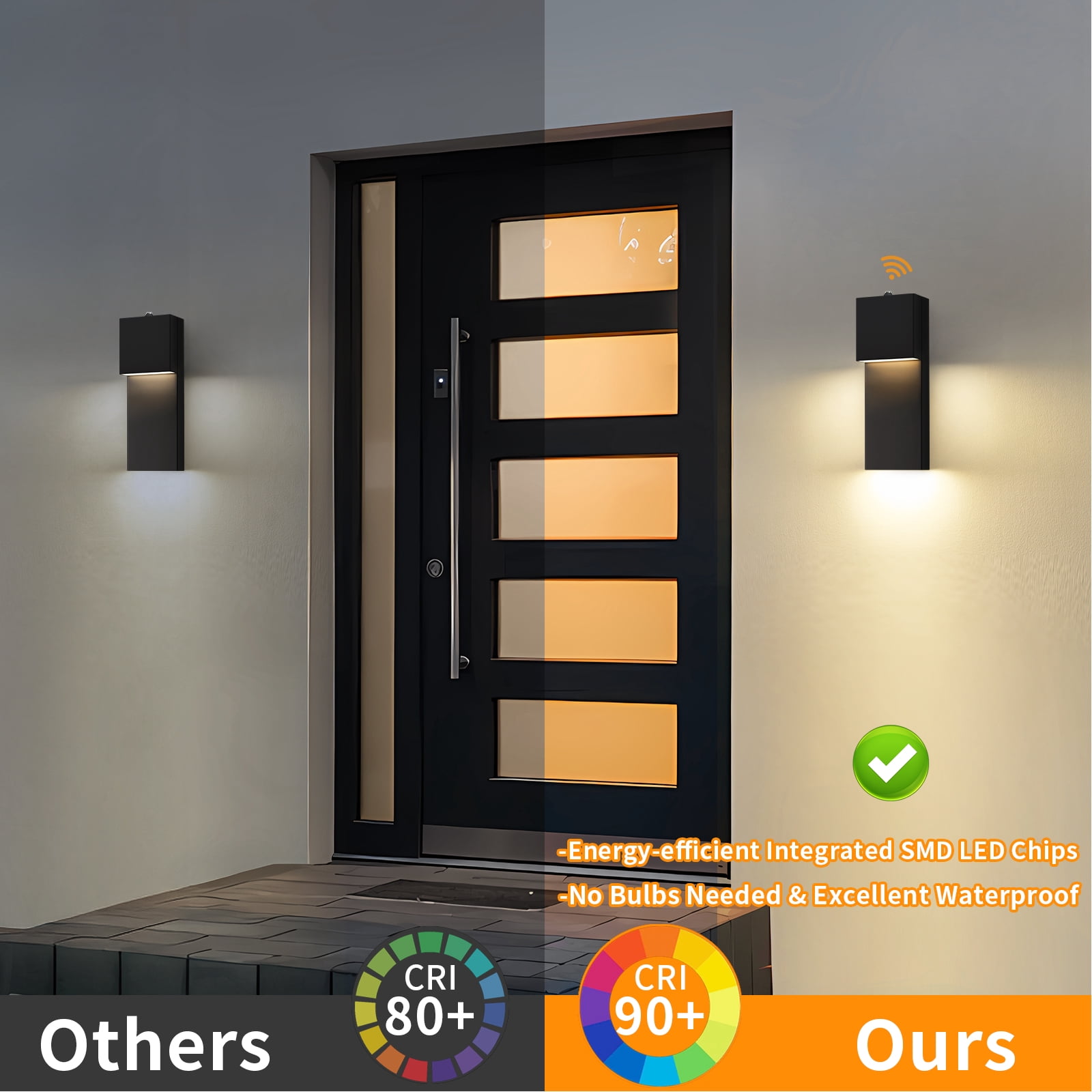 Modern LED Outdoor Wall Sconce, 15'' 20W Outdoor Light Fixtures Exterior Wall Lights, Black LED Front Porch Lights Outside Wall Mount Lighting for House, Backyard, Warm White 3000K, 2 Pack