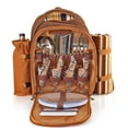 thumbnail image 3 of Picnic Backpack Kit - Set for 4 Person With Cooler Compartment, Detachable Bottle/Wine Holder, Fleece Blanket, Plates and Flatware Cutlery Set (Plaid Tartan - Brown), 3 of 7