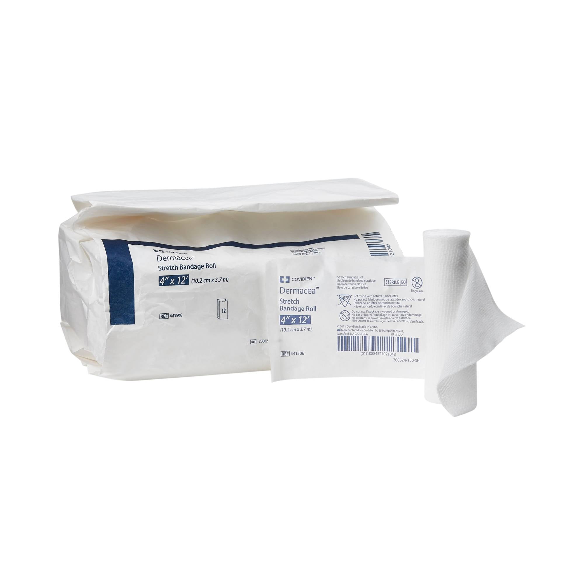 Dermacea Stretch Bandage Roll 1-Ply 4 Inch x 4-1/10 Yard Roll - Bag of 12