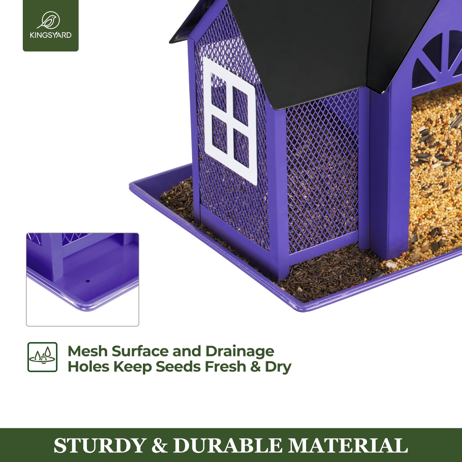 Kingsyard Weatherproof Metal Bird Feeder House, Triple Feeders for Outside Finch Cardinal, Purple