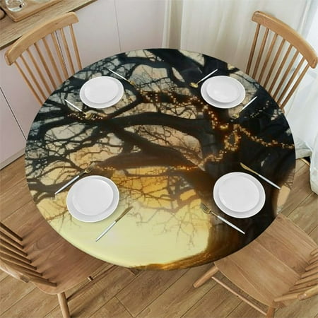 

Orinice Magical Realism Round Table Cover Stain Resistant Washable Indoor Outdoor Tablecloth Kitchen Dining Wedding Parties 100% Polyester Fiber 46-50
