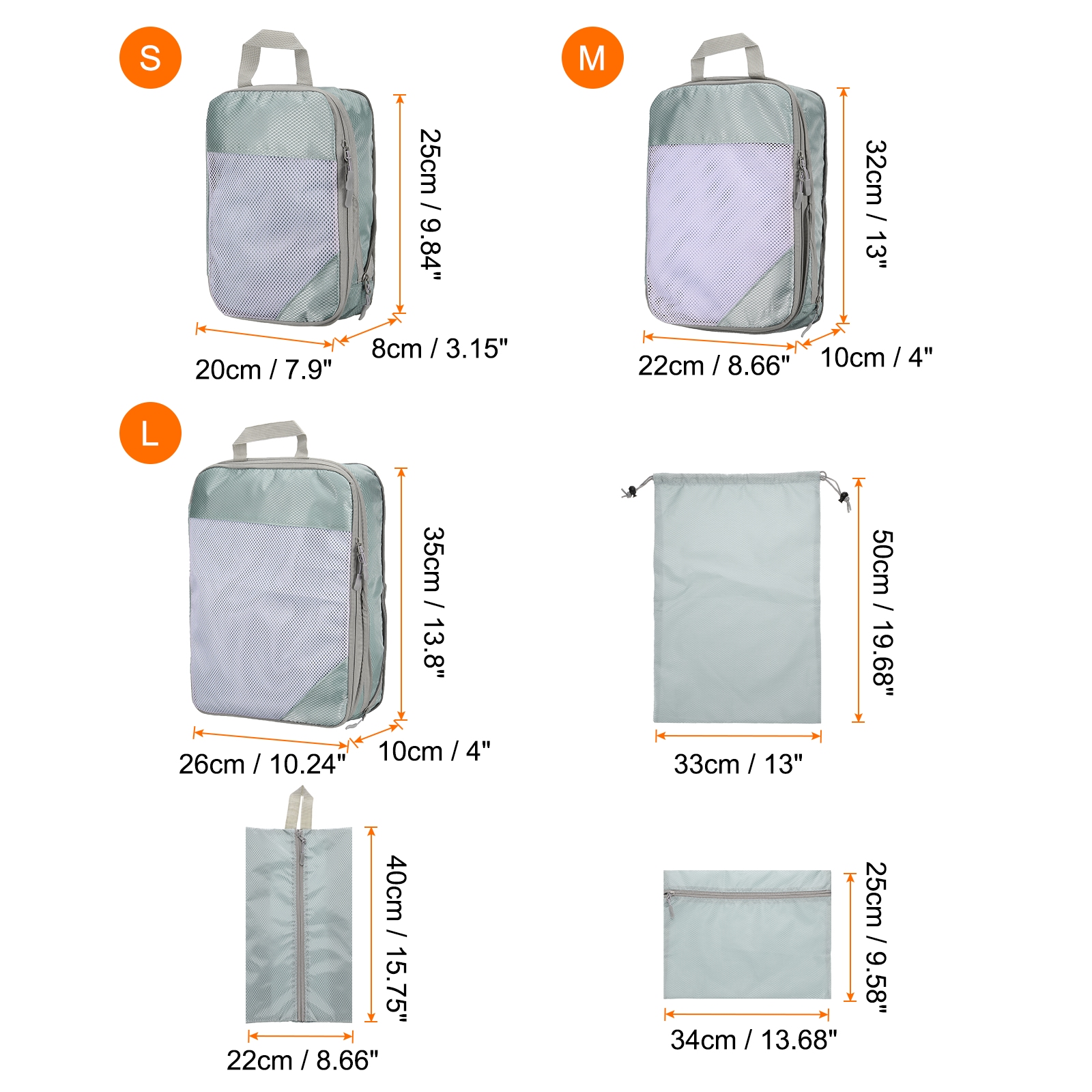 Uxcell 20cm 25cm 30cm 34cm 22cm 33cm Oxford Cloth Compression Packing Cube Travel Luggage Organizers 6 Pcs Grey