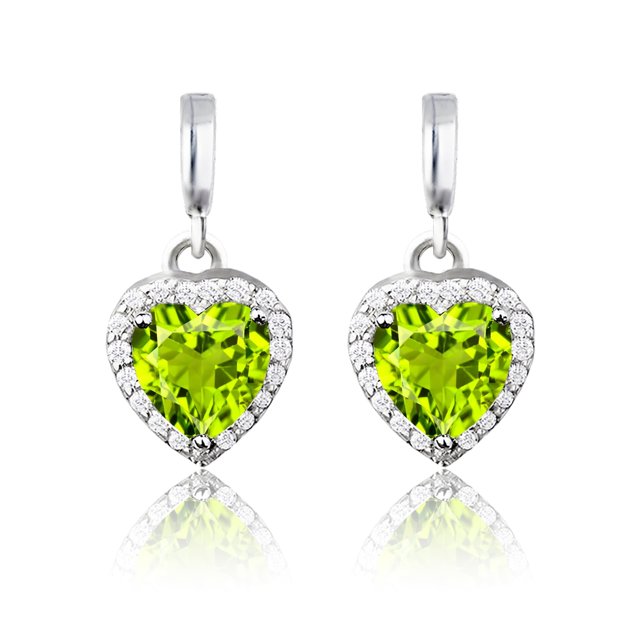 JeenMata Pendientes con Forma de Corazón Eterno de 1,25 Quilates (Peridoto, Piedra Natal de Agosto) Bañados en Oro Blanco de 18 K sobre Plata