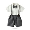 thumbnail image 3 of Sonducket Conjunto de pantalones y camisa de manga corta de verano para niños, ropa de fiesta, banquete, boda, pajarita, pantalones cortos con conjuntos de ropa Gris 70cm, 3 of 6