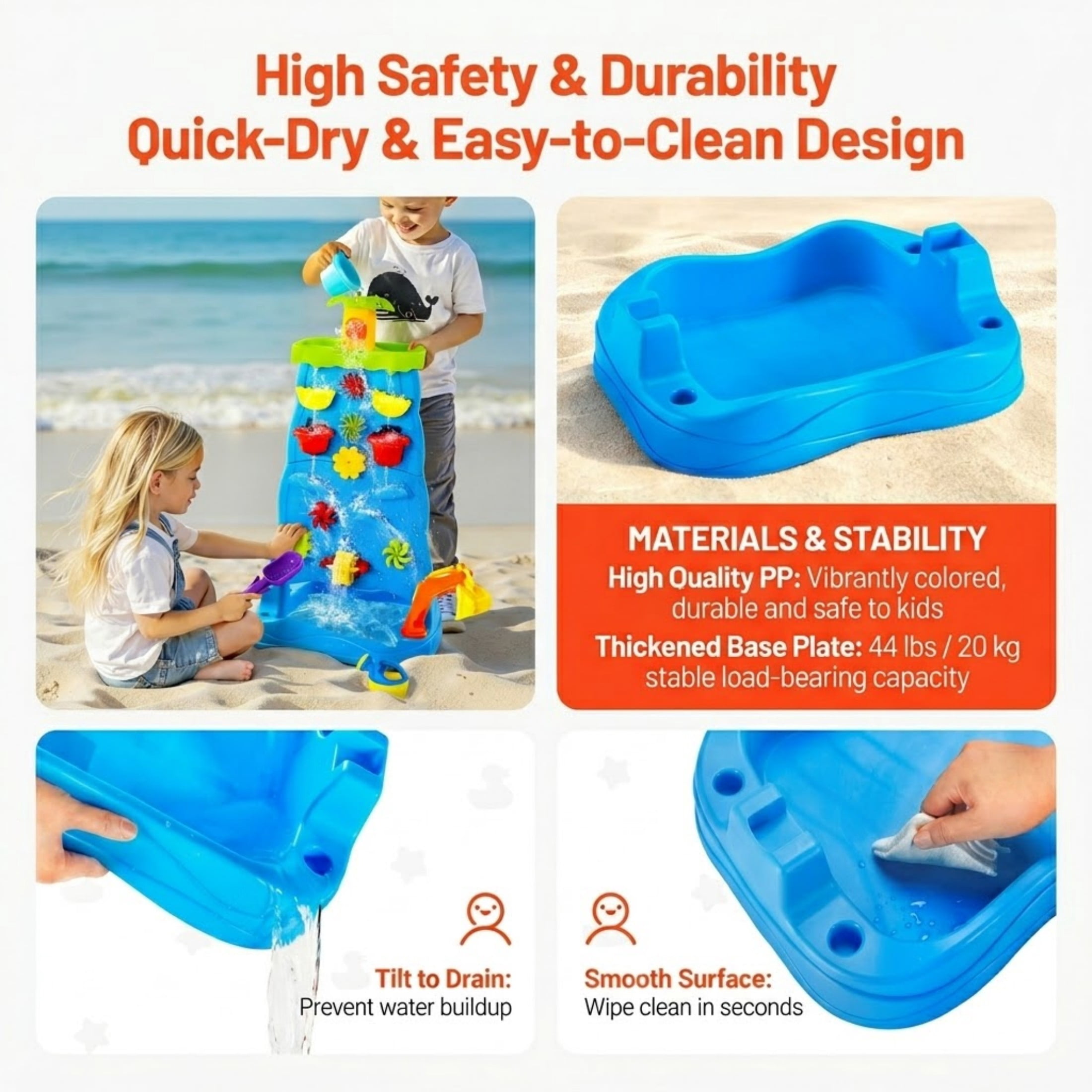 Sand and Water Table for Toddlers, 37-Piece Double-Sided Kids Activity Sensory Table with Waterfall, Outdoor Summer Toy for Ages 3+