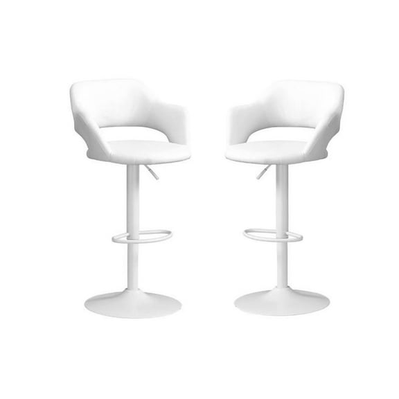 Home Square 2 Piece Faux Leather Adjustable Swivel Bar Stool Set in White