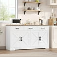 thumbnail image 5 of Homfa 59"W Farmhouse Kitchen Sideboard Credenza, Lengthen Storage Cabinet for Dining Room, 4-Doors 3-Drawer Wood Buffet with Adjustable Shelves, White, 5 of 11